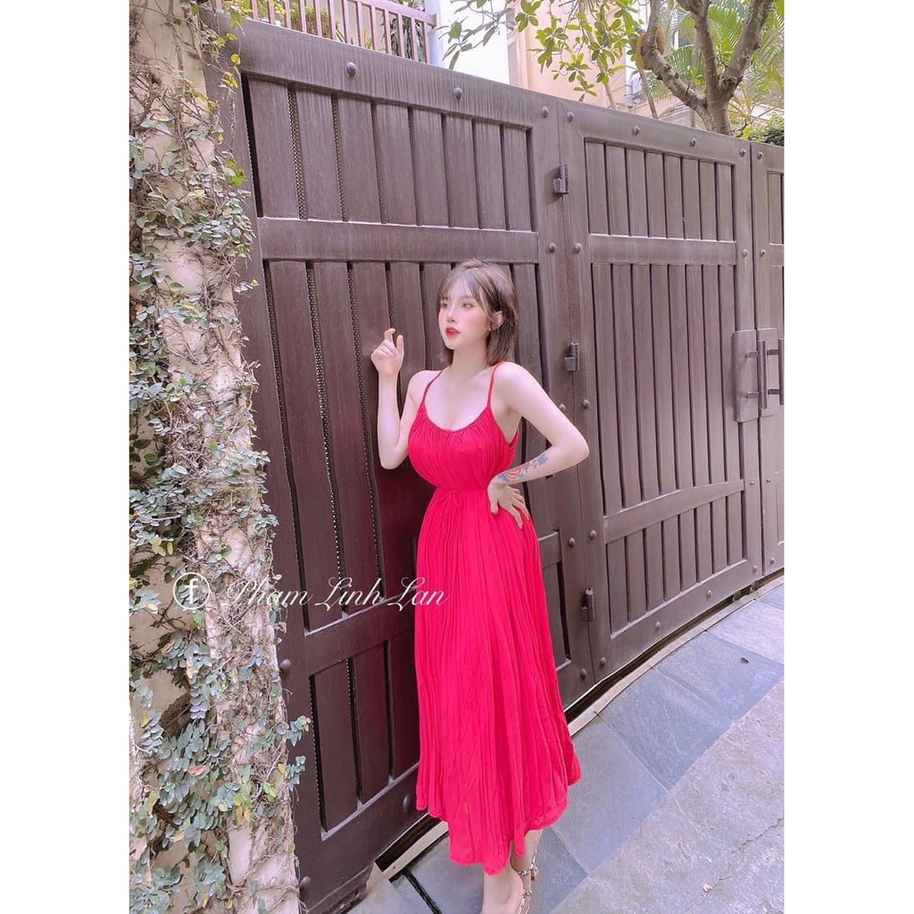 ĐẦM 2 DÂY DẬP LY DỄ THƯƠNG - VÀI THUN MÁT ĐI BIỂN HOẶC MẶC NHÀ - FREESIZE DƯỚI 60KG (tặng dây cột tóc) | BigBuy360 - bigbuy360.vn