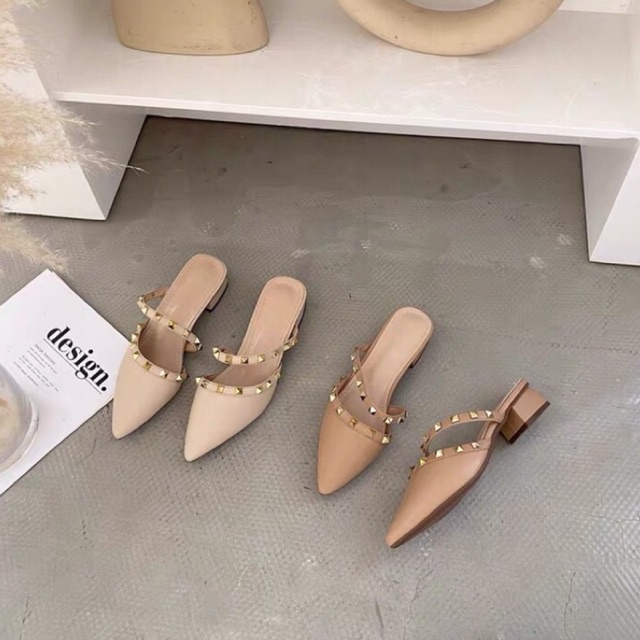 Giày sục nữ kiểu dáng gót thấp 2cm phối dây hạt 4 góc thời trang - SB45 - Oula Store