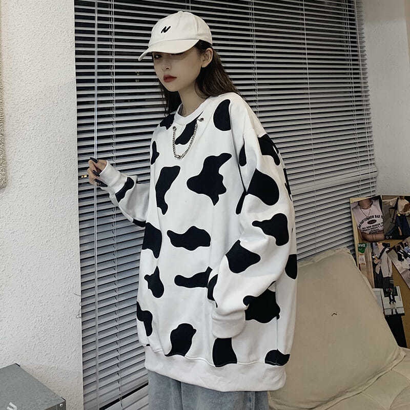 COZOK Áo Sweater Tay Dài Cổ Tròn Dáng Rộng Phong Cách Thời Trang Hàn Quốc