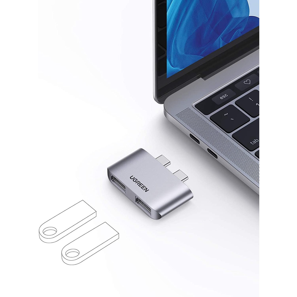 Bộ chuyển đổi UGREEN CM413 2 cổng USB Type C sang 2 cổng USB 3.1 hỗ trợ cho Mac