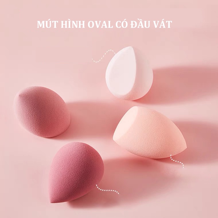 Sét 8 bông mút trang điểm, hộp mút tán kem nền hình giọt nước, hồ lô - Hộp 4 bông mút tán phấn trang điểm mềm mịn hình t