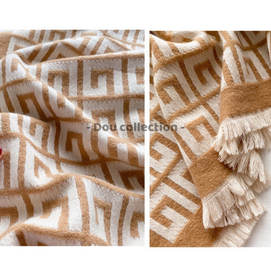 [Nowship2h] Khăn len quàng cổ Cashmere dày cao cấp họa tiết caro giữ ấm thời trang thu đông - 65x195cm - mã LN024