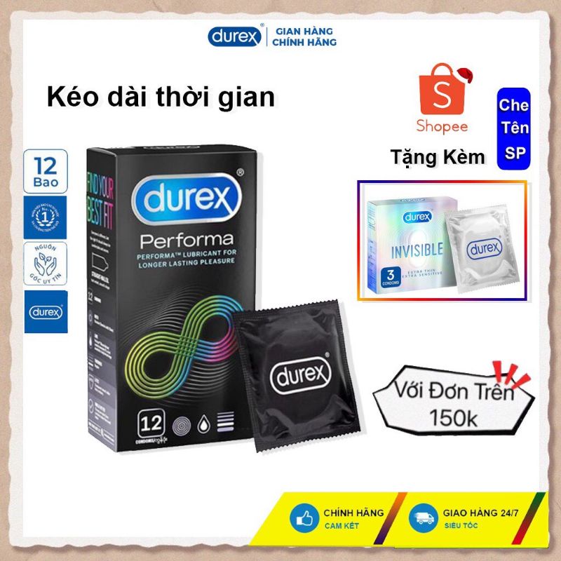 Bao cao su Durex Performa kéo dài thời gian QH hộp 12 chiếc. Tăng cảm giác chân thật.