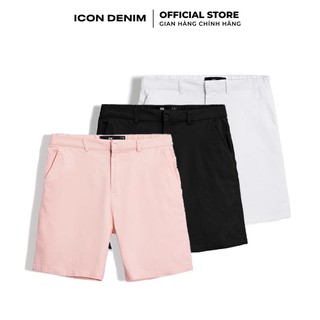 Quần Short Kaki Nam ICON DENIM Lưng Thun Trơn Túi Zip