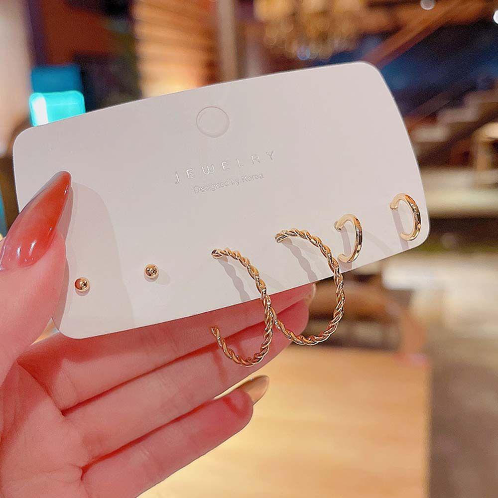 VANES1 Bộ 3 Đôi Khuyên Tai Kim Loại Hình Tròn Phong Cách Hip Hop Thời Trang