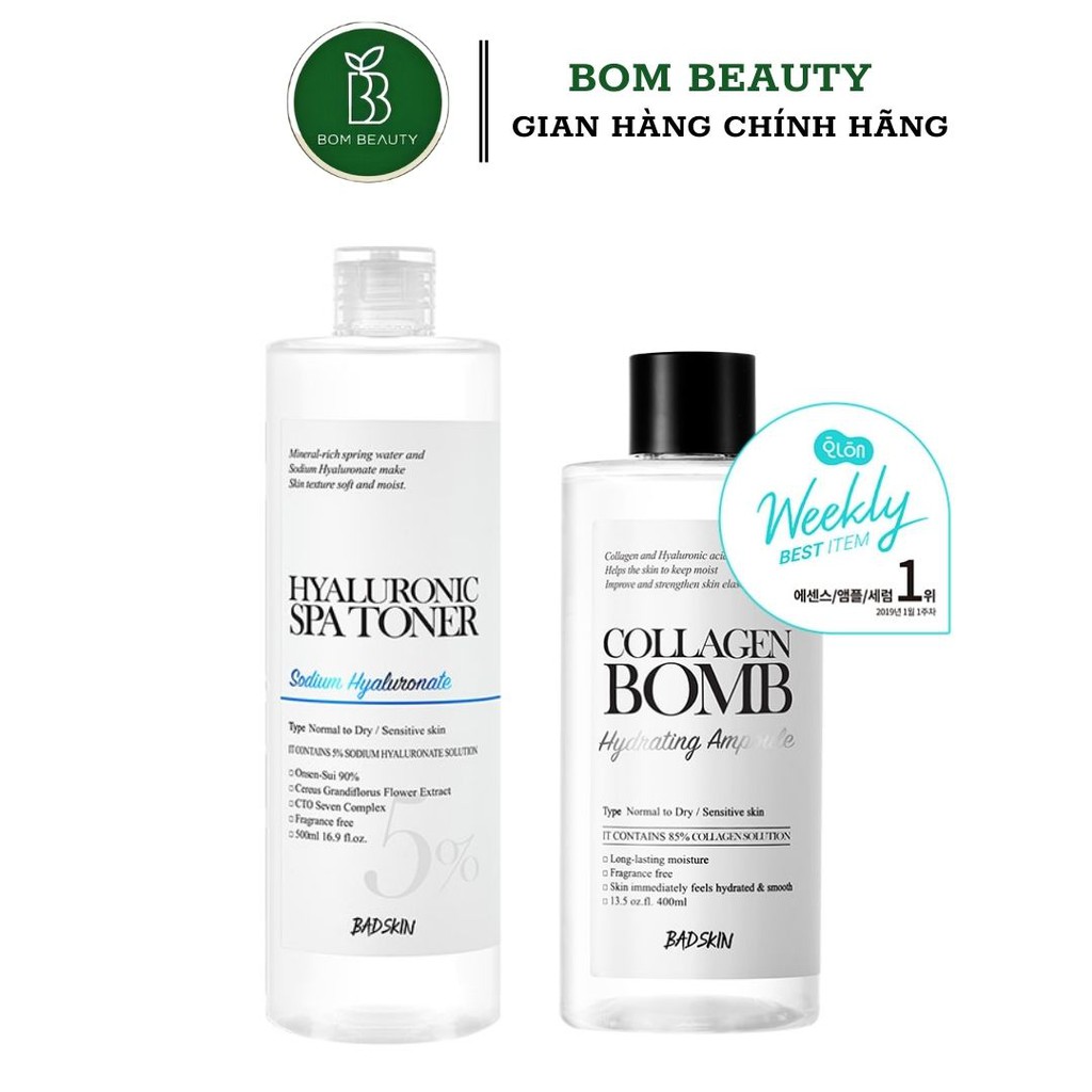 Nước hoa hồng Toner Badskin Hyaluronic Spa Toner &amp; Collegen Bomb Ampoule