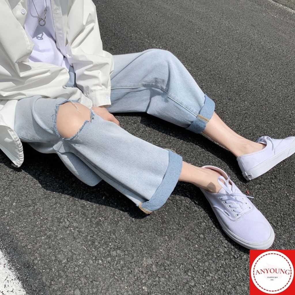 Quần Ống Rộng Nam Quần jean nam rách gối cá tính - năng động thời trang cao cấp ANYOUNG QD26