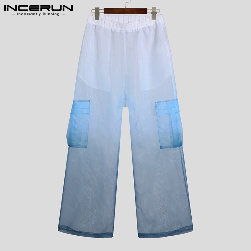 Quần dài INCERUN lưng thun phối lưới màu gradient thời trang cho nam