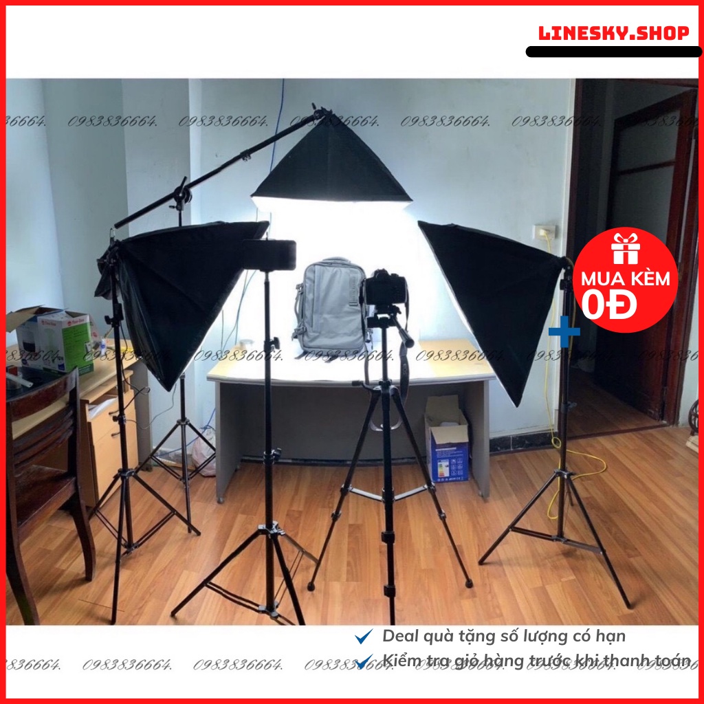 Bộ đèn sofbox chụp ảnh, quay phim, Livestream chuyên nghiệp cao 2m softbox 50x70cm
