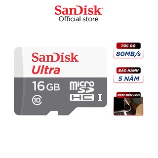 Thẻ nhớ micro SDHC Sandisk 16GB upto 80MB/s 533X Ultra UHS-I tặng đèn LED USB