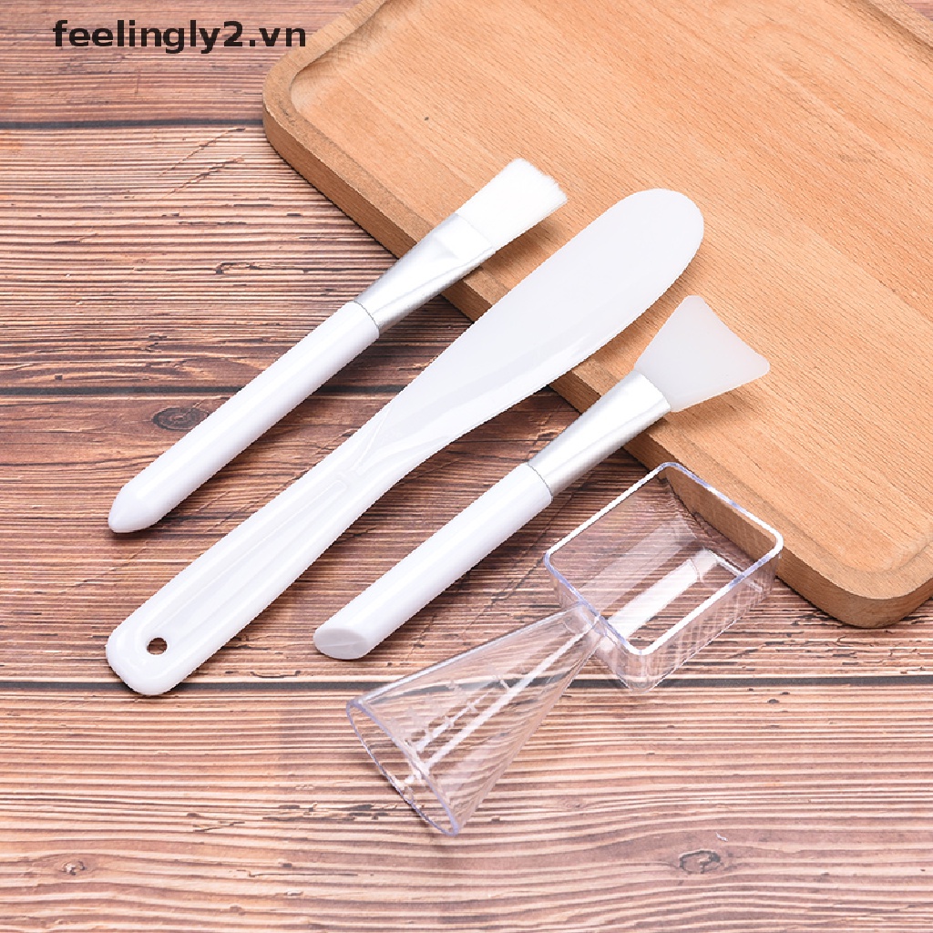 Bộ 4 món màu trắng (bát + que + cọ + thìa silicone), bộ bát mặt nạ silicone màu trắng