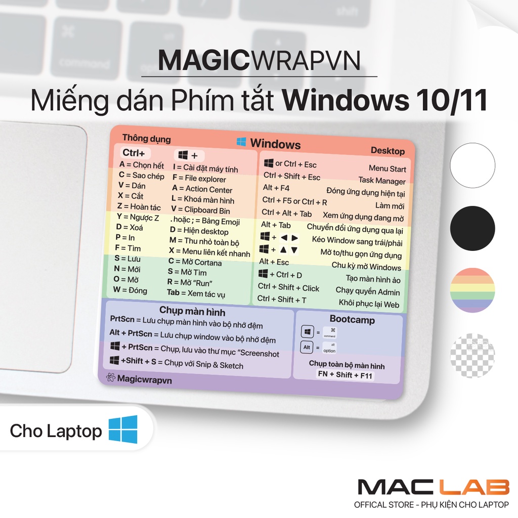Dán phím tắt Windows 10 / 11 dán laptop | Có bootcamp | Magicwrapvn | Cho mọi laptop. Sticker phím tắt.