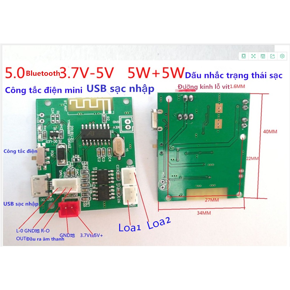 Bo mạch khuếch đại âm thanh kết nối Bluetooth 5.0 AMP