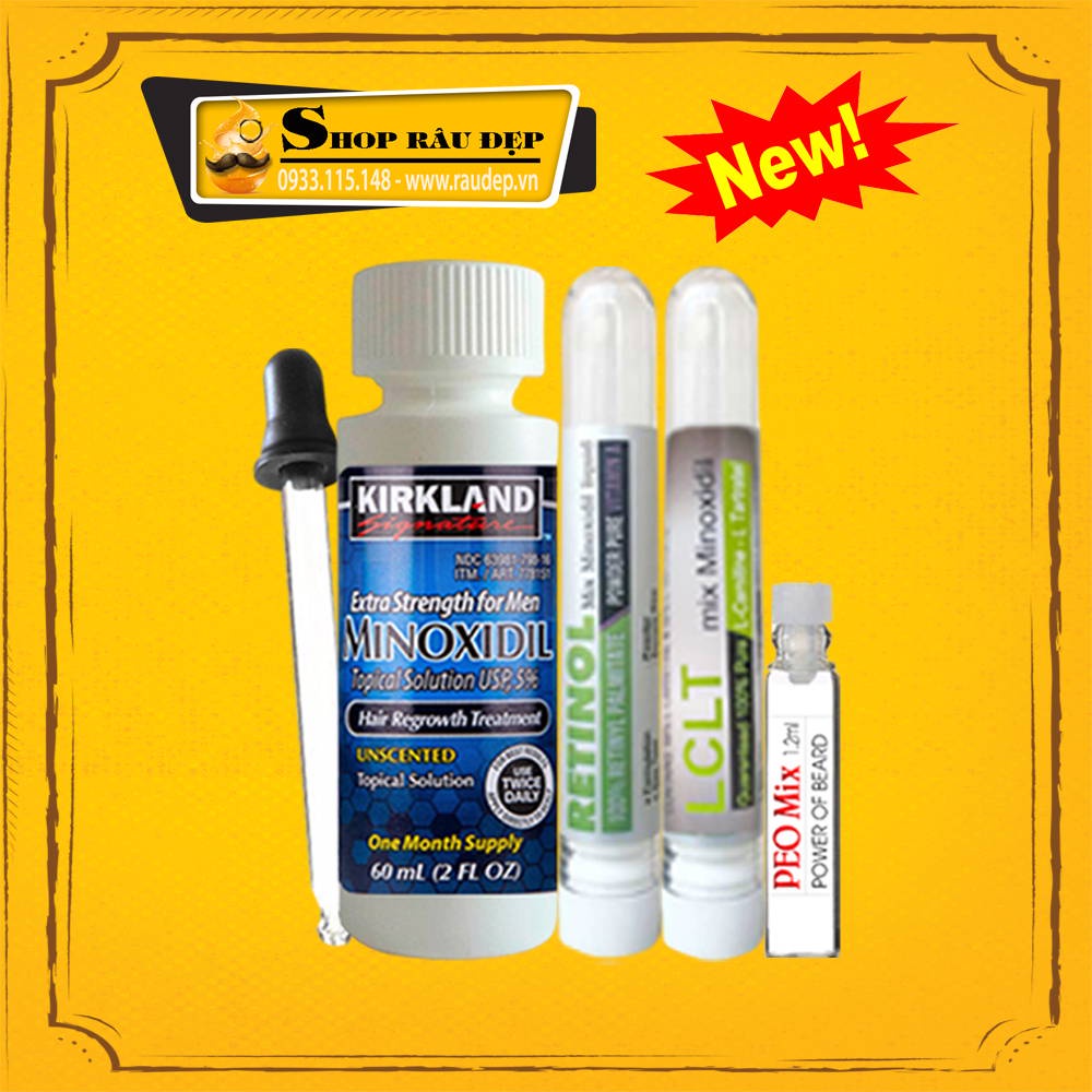 Combo Hỗ Trợ Râu Tóc Nhanh - 1 Minoxidil + 1 LCLT + 1 RETINOL + 1PEO MIX 1.2ML