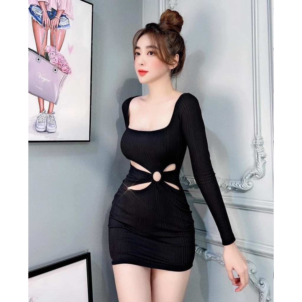 Đầm Body Tay Dài Khoen Kiểu