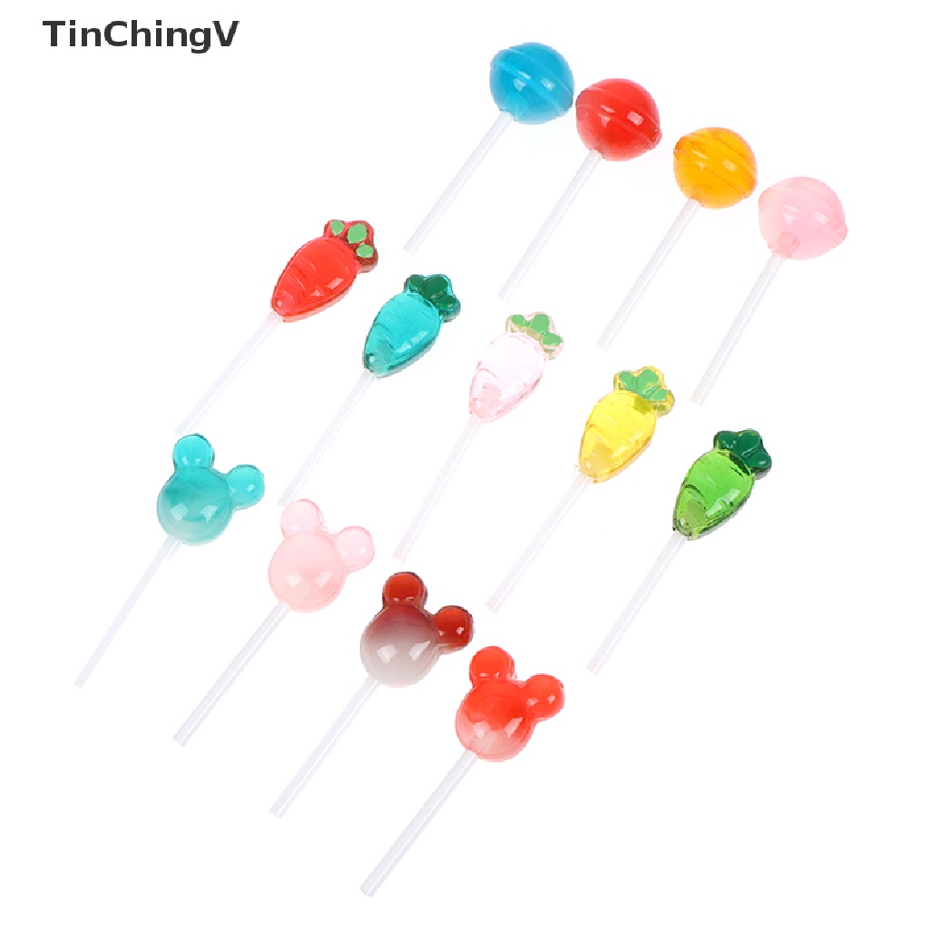Bộ 5 Kẹo Mút Mini Bằng Nhựa Resin Dùng Trang Trí Nhà Búp Bê