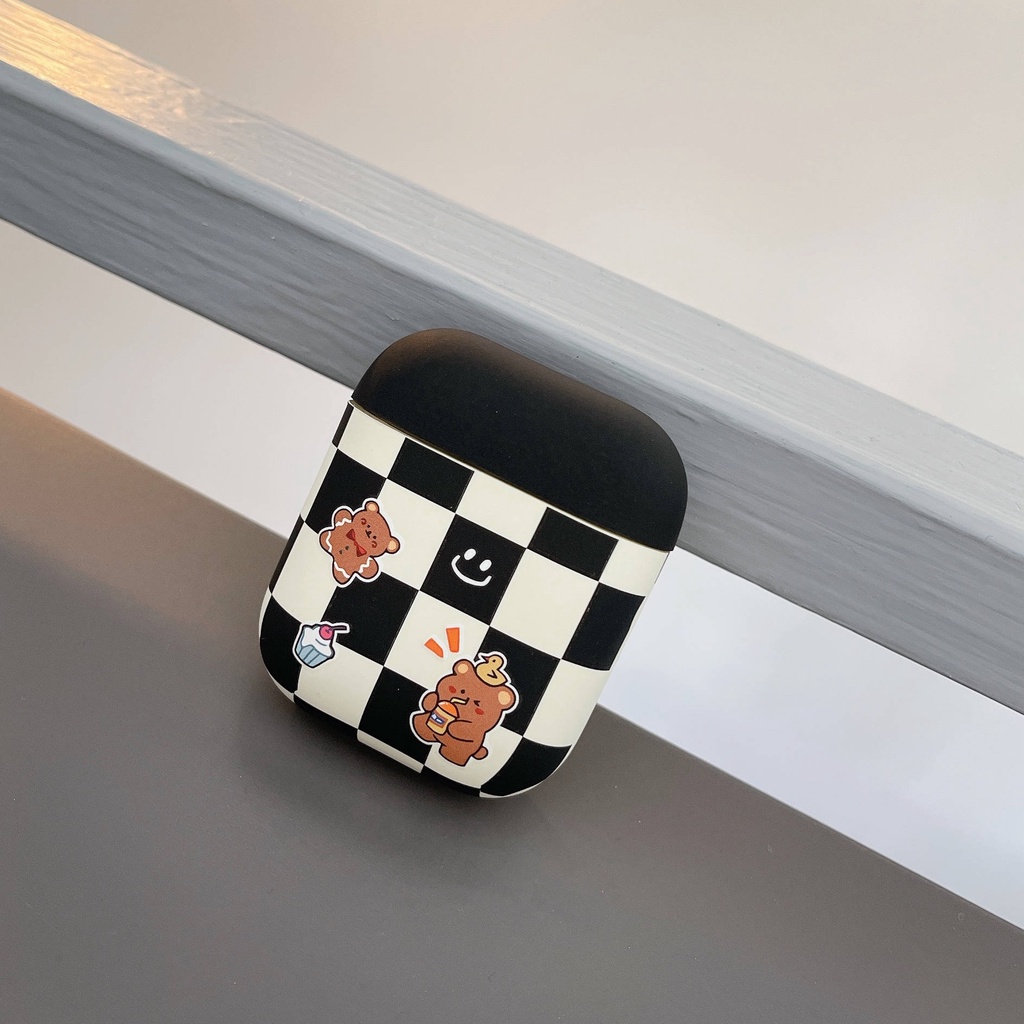 Vỏ Bảo Vệ Hộp Sạc Tai Nghe Airpods 3 Pro 2/ 3 Họa Tiết Sọc Ca Rô + Chú Gấu Dễ Thương Thời Trang 2019 Ốp