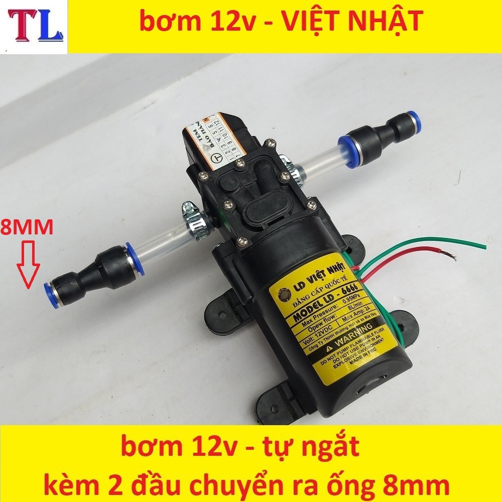 máy bơm nước mini 12v áp lực cao - máy bơm phun sương (bơm tăng áp mini 12v+chuyển ống 8mm)