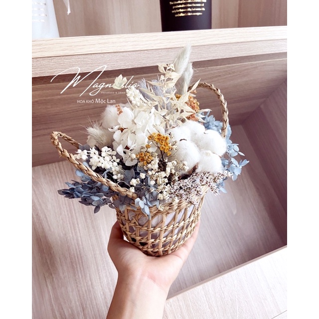 Giỏ hoa khô mini dùng decor trang trí ❤FREESHIP❤ phong cách Bắc Âu vintage cổ điển, quà sinh nhật, chụp ảnh sản phẩm