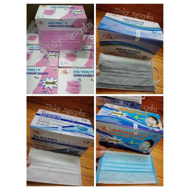(1 HỘP 50 cái) khẩu trang y tế KHÁNG KHUẨN 4 lớp FAMAPRO
