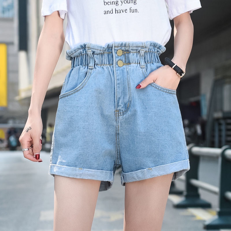 Quần Short Denim Ống Rộng Lưng Cao Phong Cách Hàn Quốc Thời Trang Mùa Hè Dành Cho Nữ 2022