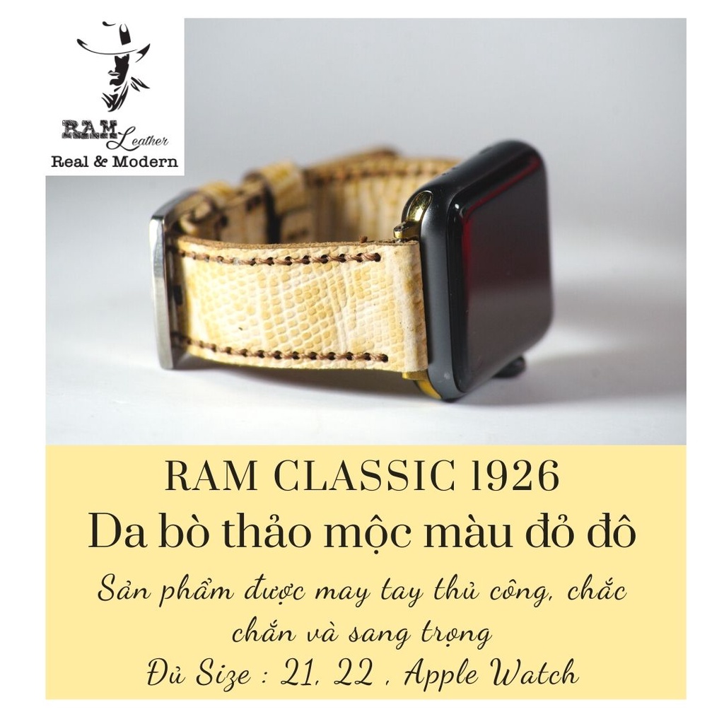 Dây apple watch da bò thật handmade bền chắc cực đẹp by RAM Leather - tặng khóa chốt và adapter