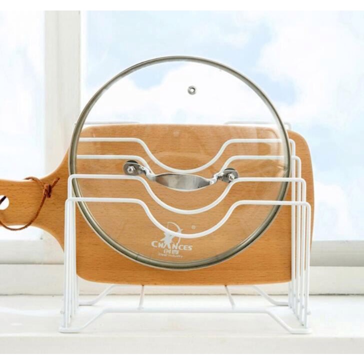 Kệ gác nắp nồi, dao thớt đồ dùng nhà bếp, kệ để đồ đa năng bằng thép không ghỉ