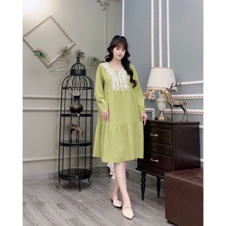 Váy Bầu Thu Đông Cổ Bèo Lụa