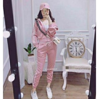Set 3 món đồ thể thao màu hồng thun cotton