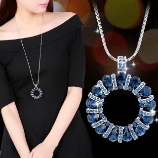 Thời trang pha lê tròn vòng tròn mặt dây chuyền vòng cổ dài cho nữ 2022 mới hợp thời trang trang trang sức áo len dây chuyền