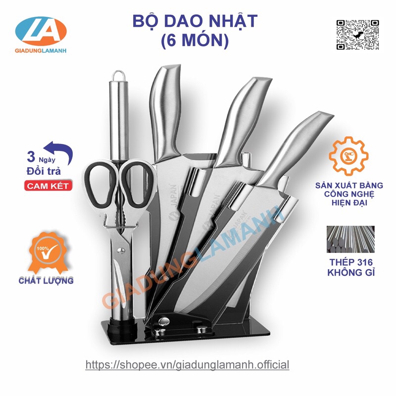 Bộ Dao bếp, Bộ dao Nhà Bếp 6 Món Nhật Bản Cao Cấp, Inox Nhật Bản Chống Gỉ