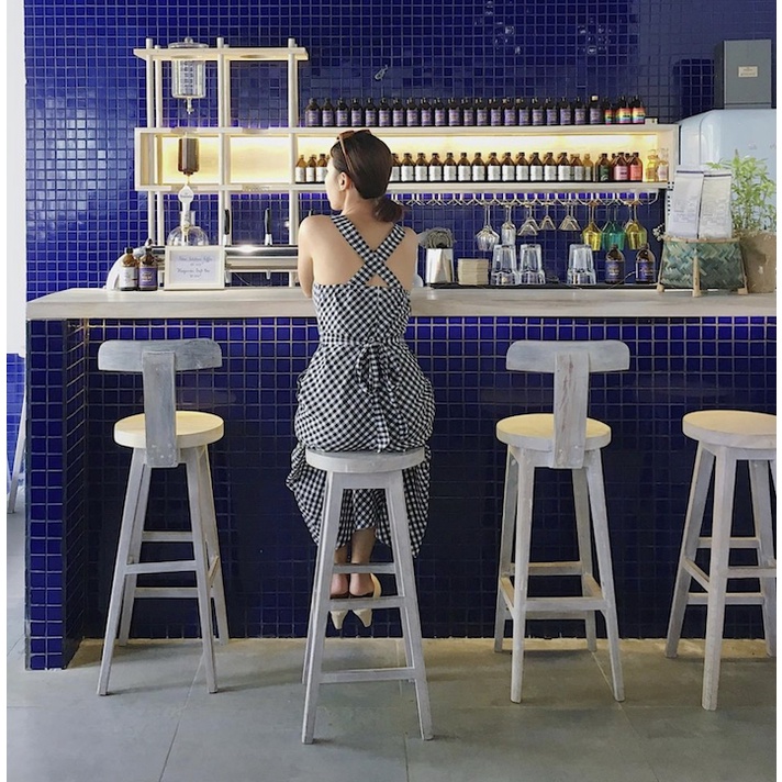 MADAMN-Váy chéo lưng caro trắng đen