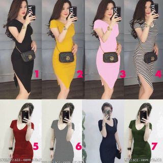 Đầm body cổ tim xẻ tà