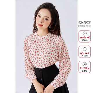 Áo sơ mi nữ 92wear thiết kế dài tay họa tiết công sở thanh lịch asa1687