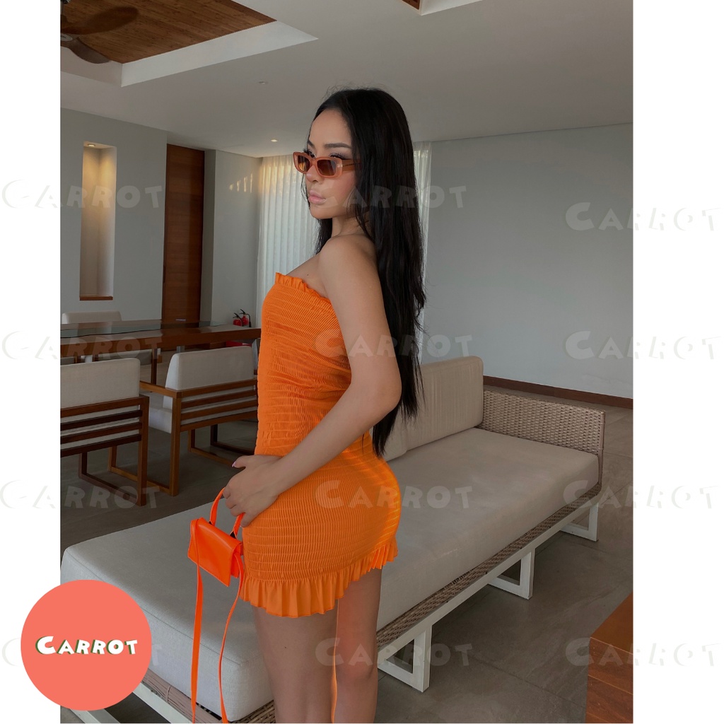 Đầm body ôm váy nhúm thiết kế không tay cá tính đi chơi du lịch màu cam nâu hồng carrotxinhdep | BigBuy360 - bigbuy360.vn