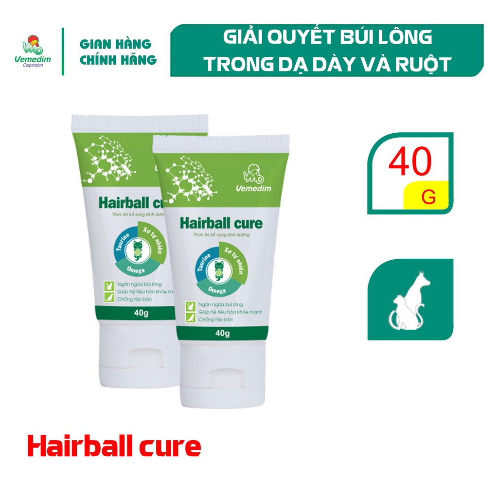 Vemedim Hairball cure giải quyết búi lông trong dạ dày và ruột, hỗ trợ hệ tiêu hóa chó mèo, tuýp 40g