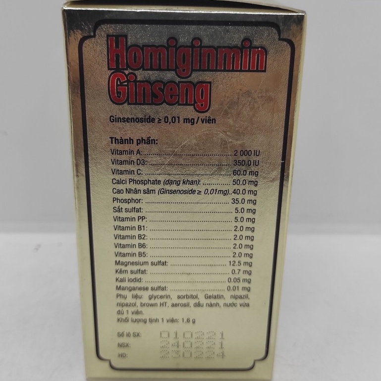 Homiginmin gensing Phúc Vinh tổng hợp hộp 12 vỉ x 5 viên