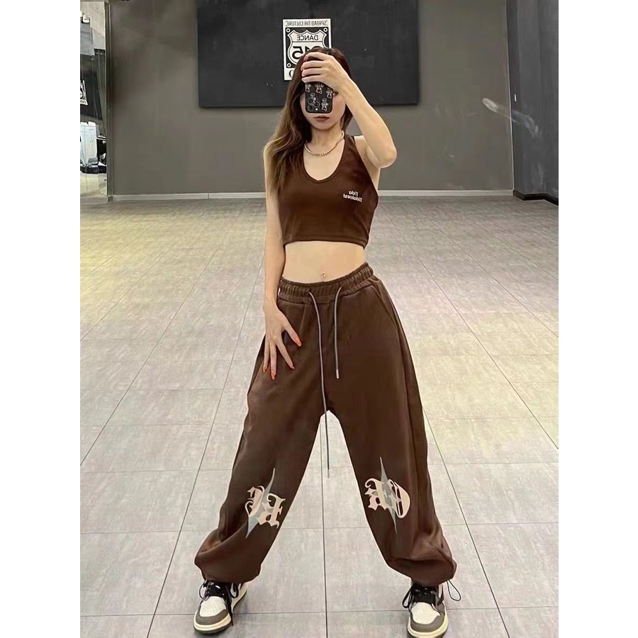 Quần Thể Thao Ống Rộng In Chữ Phong Cách Hip Hop Đường Phố Mỹ Thời Trang Mùa Hè Hàng Mới Dành Cho Bạn Nữ