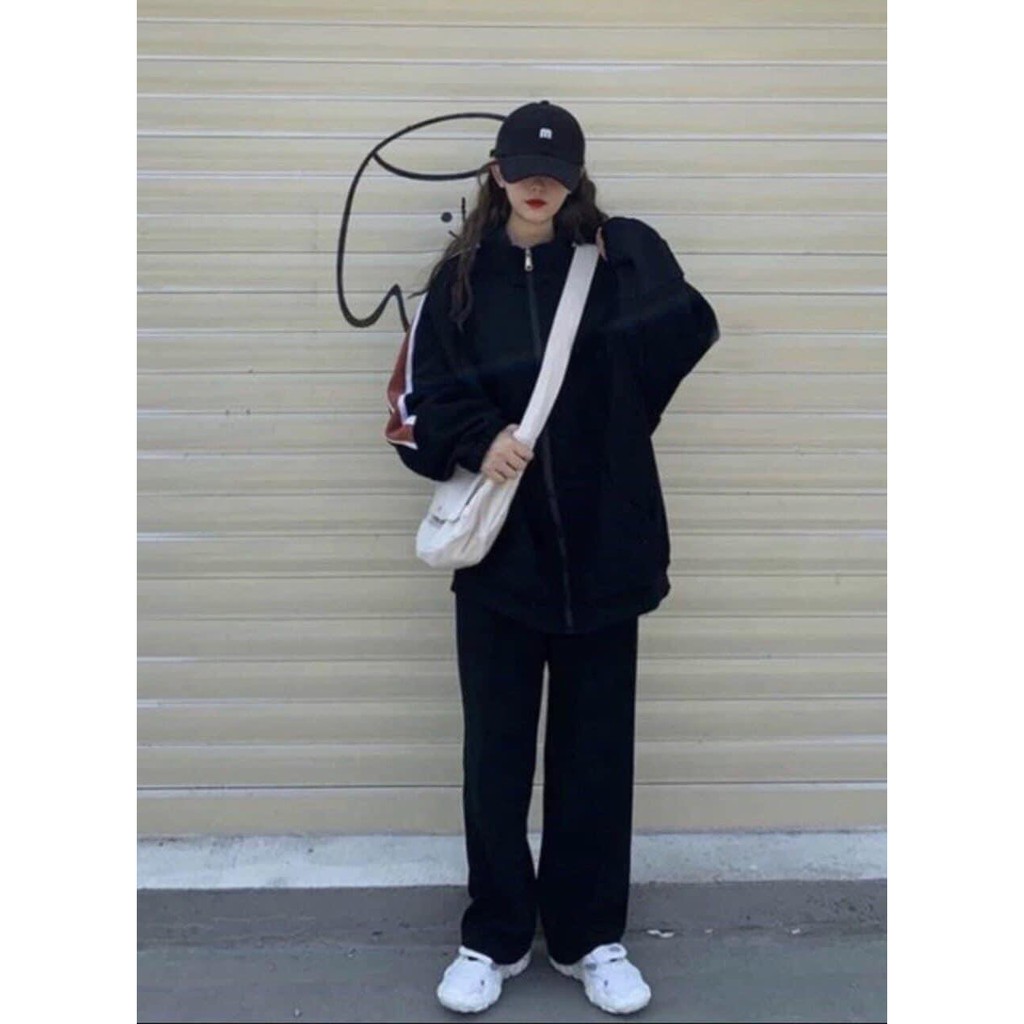 Bộ Nỉ Đen Phối Tay Phong Cách Trẻ Trung - Set Nỉ Free Size Cá Tính - Bộ Nỉ Hot Trend | BigBuy360 - bigbuy360.vn