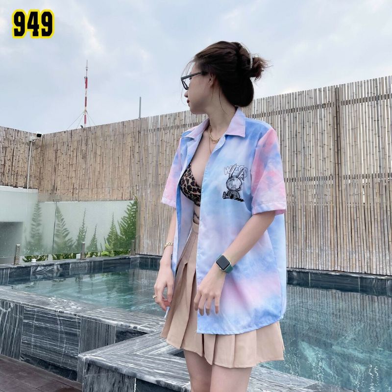 Áo Sơ Mi Tay Ngắn Unisex Cổ Bẻ Phong Cách Hàn Quốc Freesize