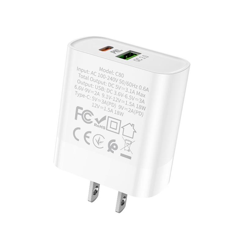 Cốc sạc nhanh 20W Hoco C80 QC 3.0 2 cổng usb và type c