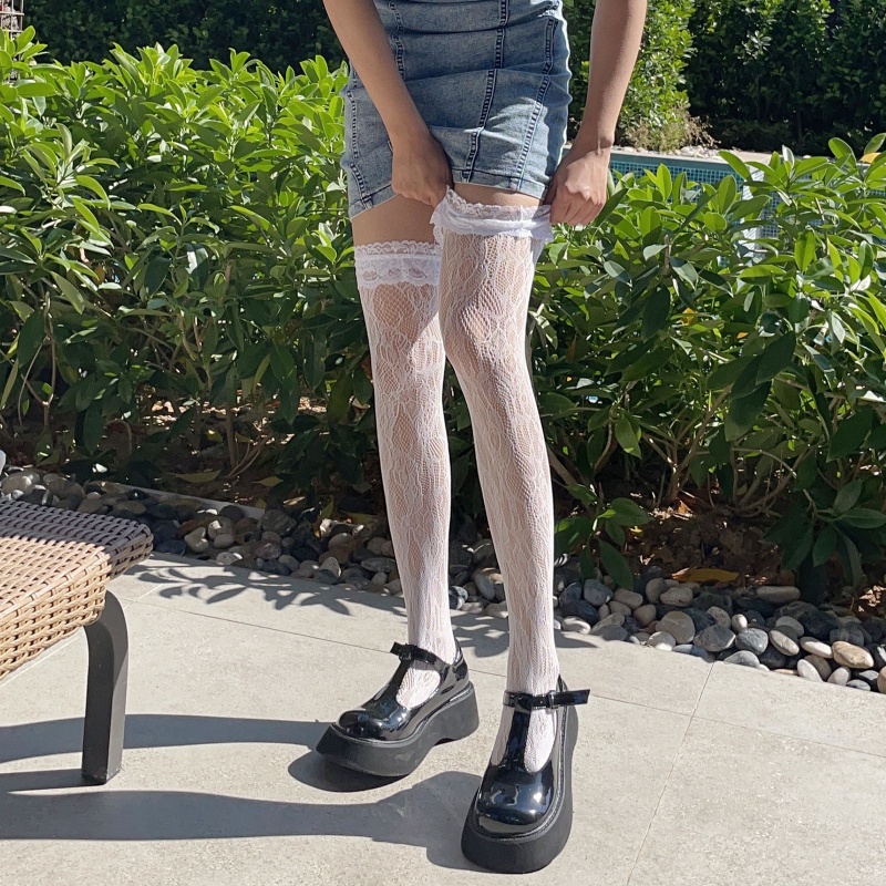 XIXI Tất Chân Cao Qua Gối Phối Ren Phong Cách Lolita Nhật Bản Dễ Thương Dành Cho Nữ