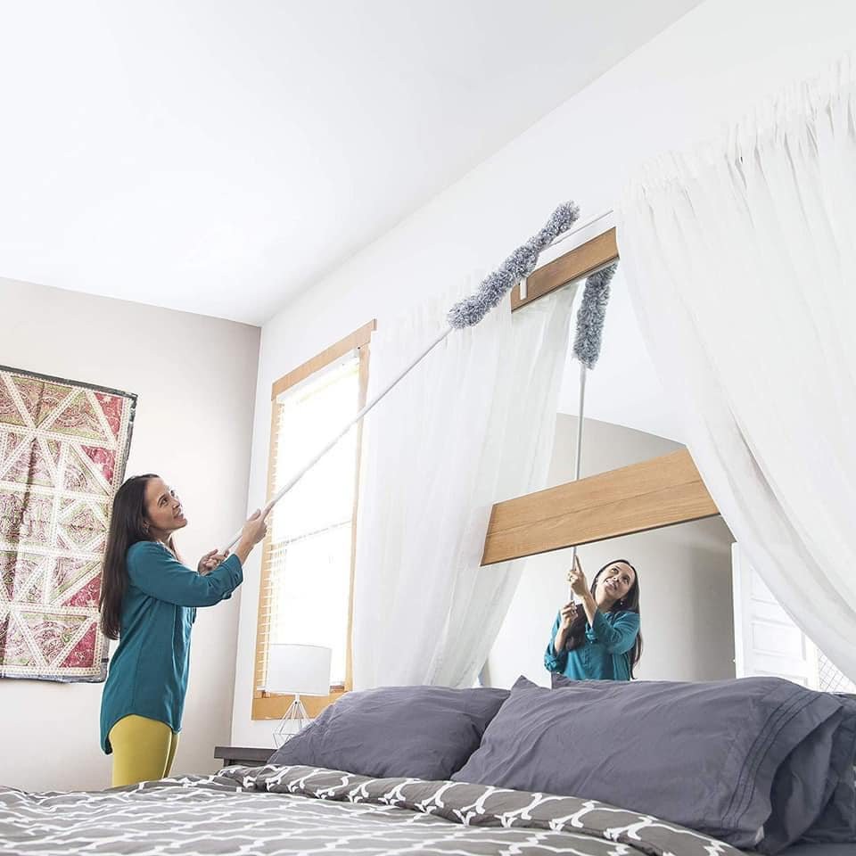 [Thánh chổi lau bụi] Cây Chổi Lông Quét Bụi Inox Cán Dài Cao Cấp.