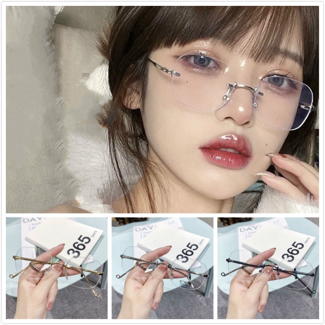 Mắt kính không gọng siêu nhẹ phong cách Hàn Quốc cổ điển thời trang cho nữ mắt kính vuông gọng kim loại