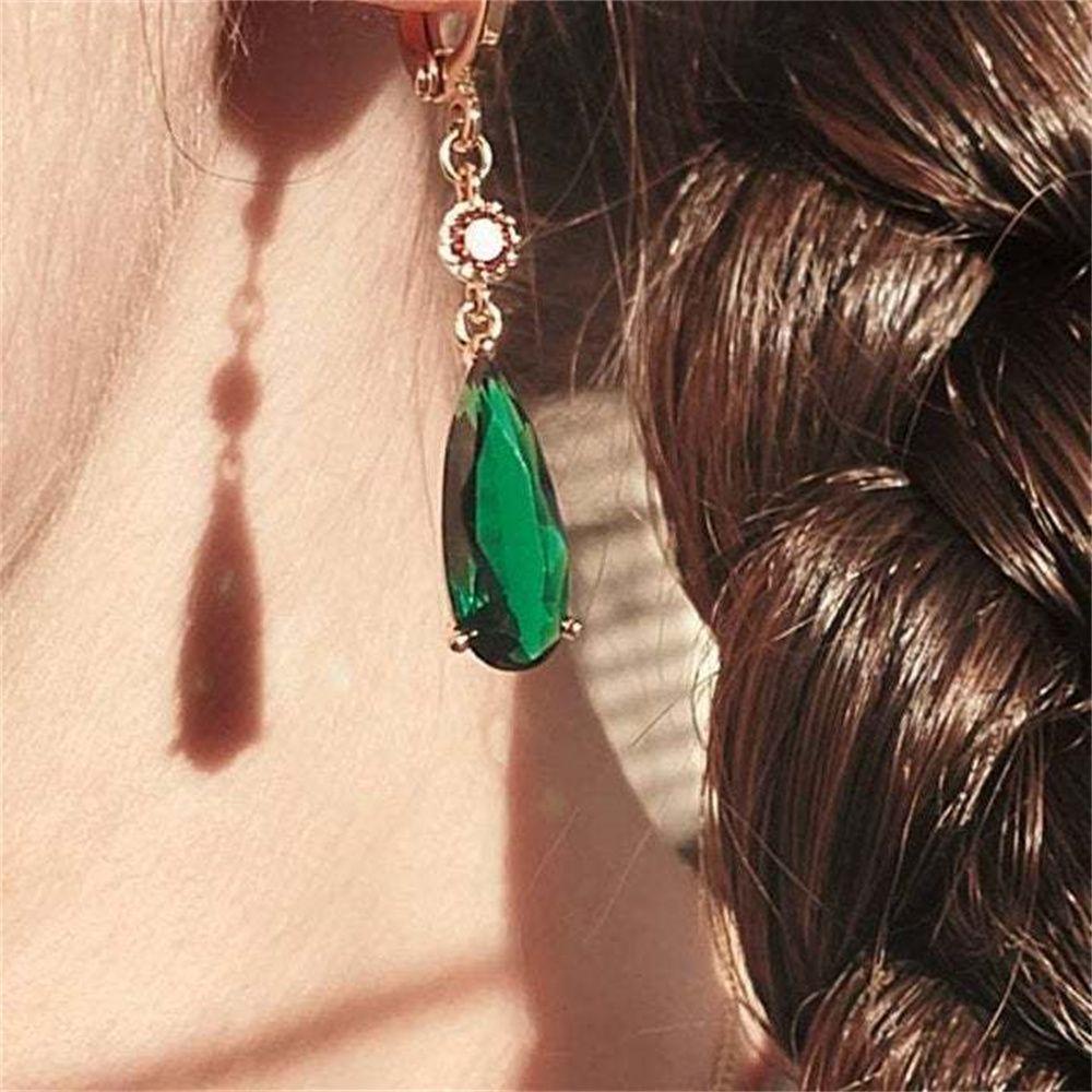 CACTU Hoa Tai Dáng Dài Đính Đá Nhân Tạo Thời Trang