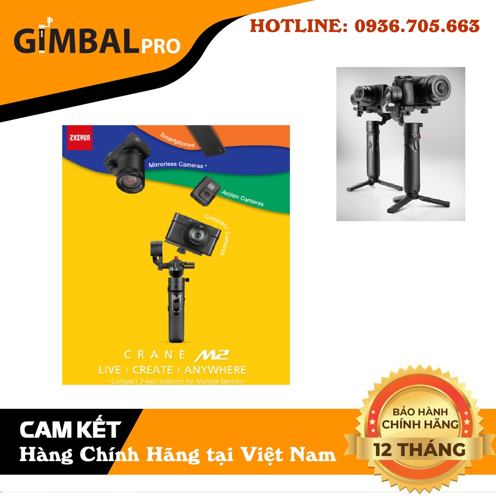 Gimbal Zhiyun tech Crane M2, Chống Rung Cho Điện Thoại, Camera hành trình, Máy Ảnh Cỡ nhỏ