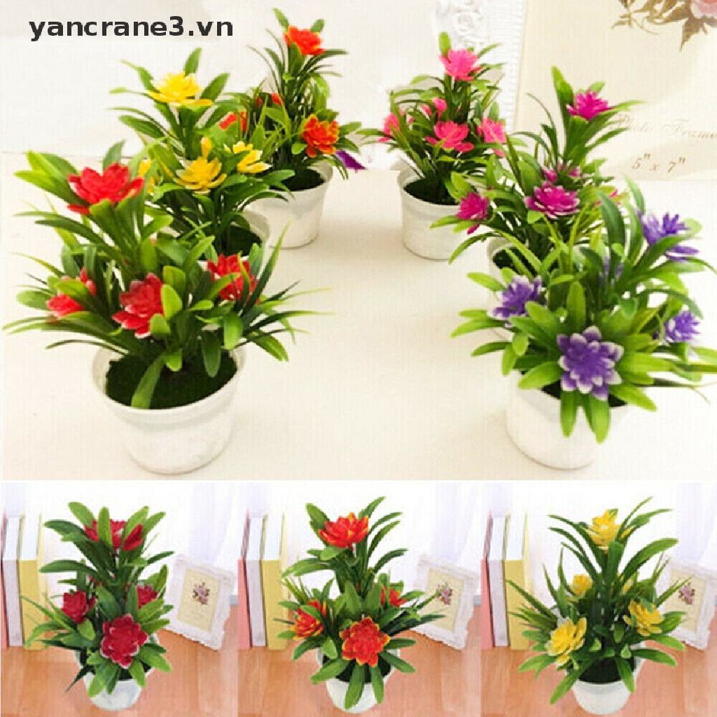 Chậu cây giả với 5 đầu bông hoa dễ thương trang trí sân vườn ngoài trời