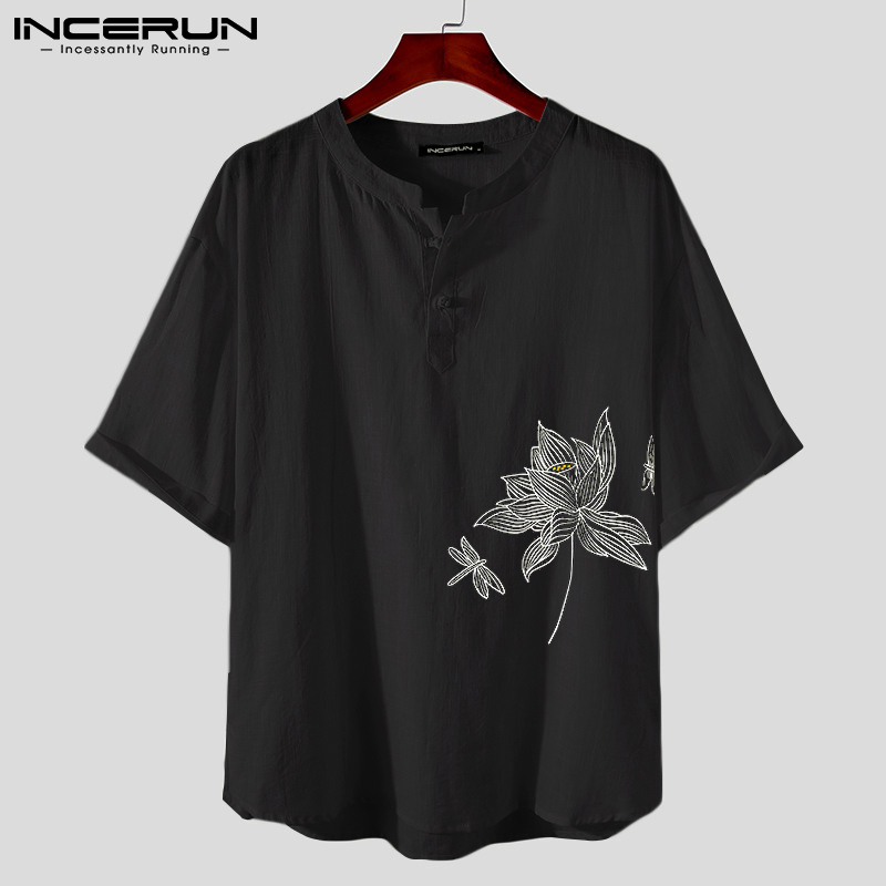 Áo sơ mi INCERUN kiểu Trung Quốc in hoa cho nam cổ điển tay lửng | BigBuy360 - bigbuy360.vn