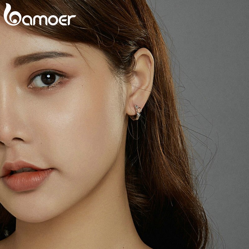 Khuyên Tai Bamoer Sce971 Bạc Thật 925 Hình Hoa Hồng Thời Trang Cho Nam Nữ
