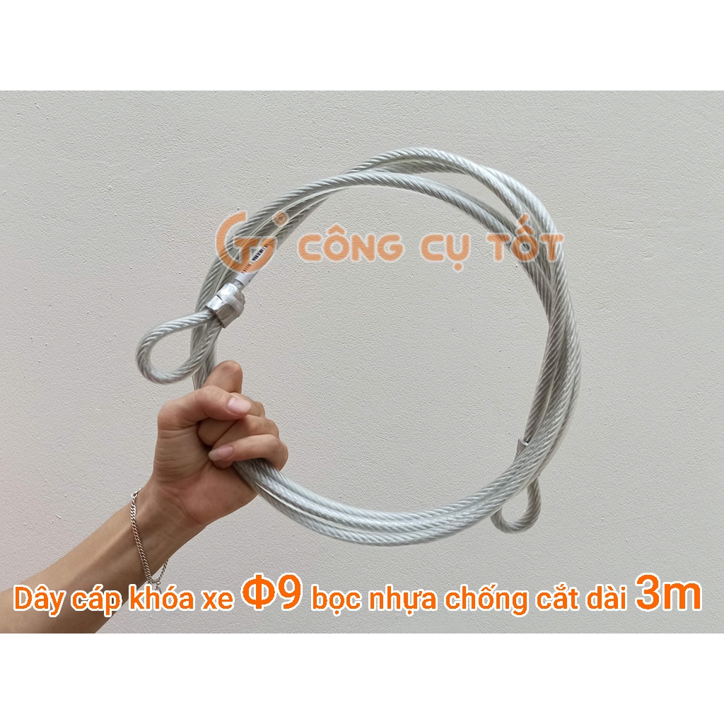 Dây cáp khóa xe máy lõi Φ9 ly chống cắt bọc nhựa